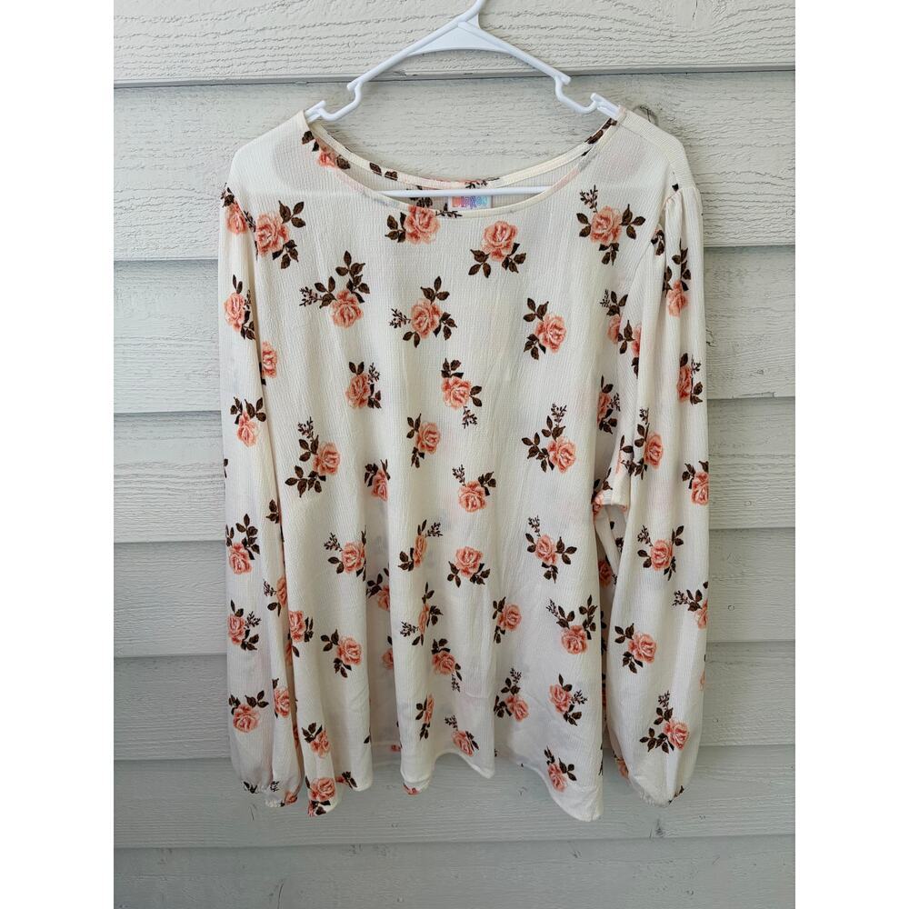 NWT LuLaRoe Vivian Floral Long Sleeve Top XL Cream Pink Rose Print Boho - Picture 2 of 10